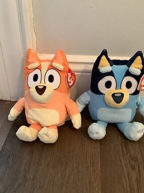 Ty Plush Set - Orange and Light Blue Cartoon Dog Characters